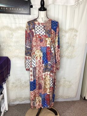 Zara Trafaluc Patchwork Design Boho Hippie Long Midi Dress
